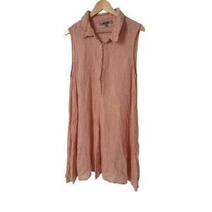 FLAX Sleeveless‎ Collared Dress Medium Peach 100% Linen Lightweight Button Front